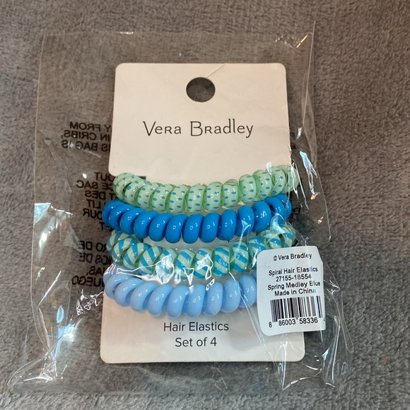 🎉HOST PICK🎉💙💚VERA BRADLEY💙💚Spring Medley Blue Set of 4 Spiral Hair Elastics/NWT - Picture 3 of 5